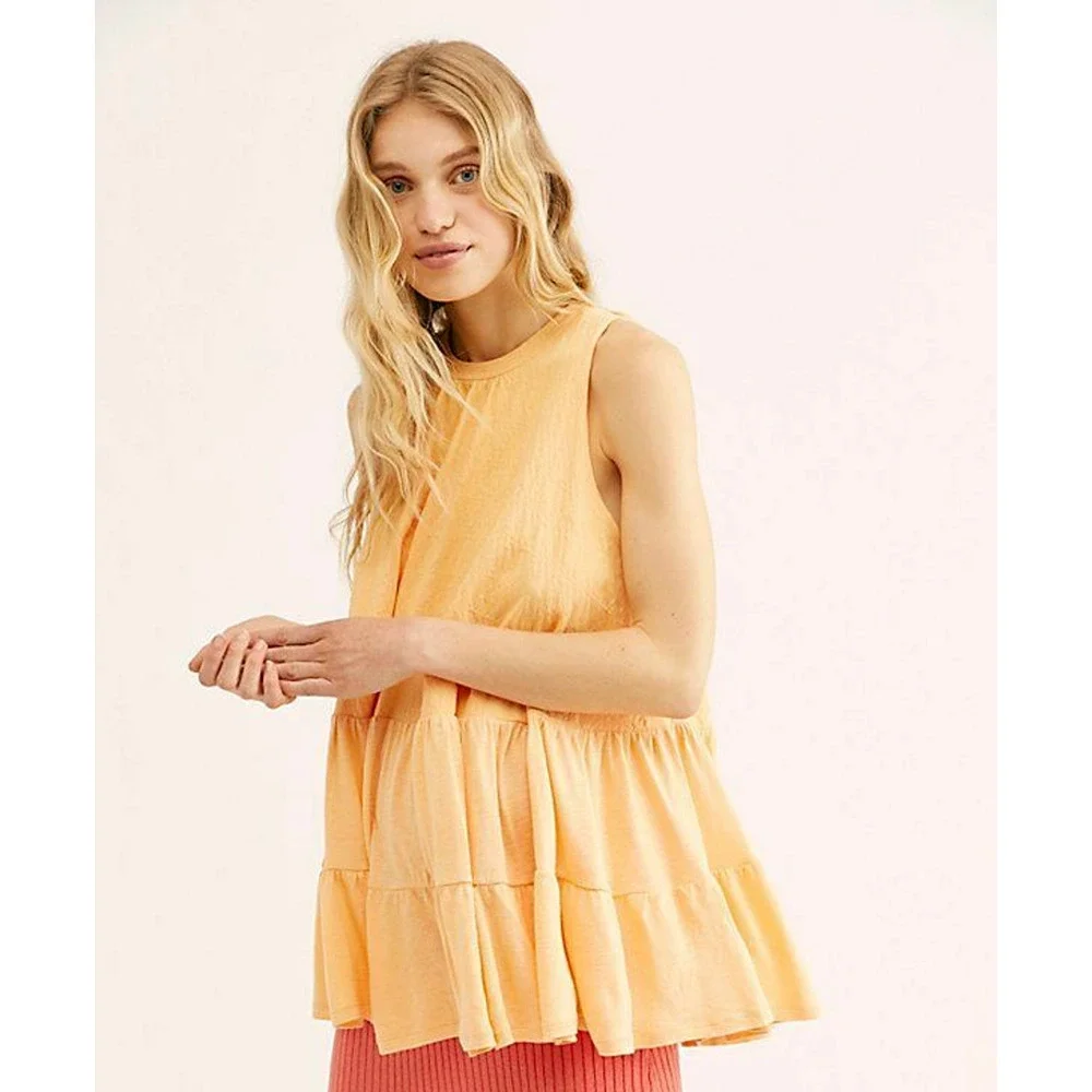 Free People Right On Time Tunic Tank Top High Neck Open Tie Back Orange‎ Small